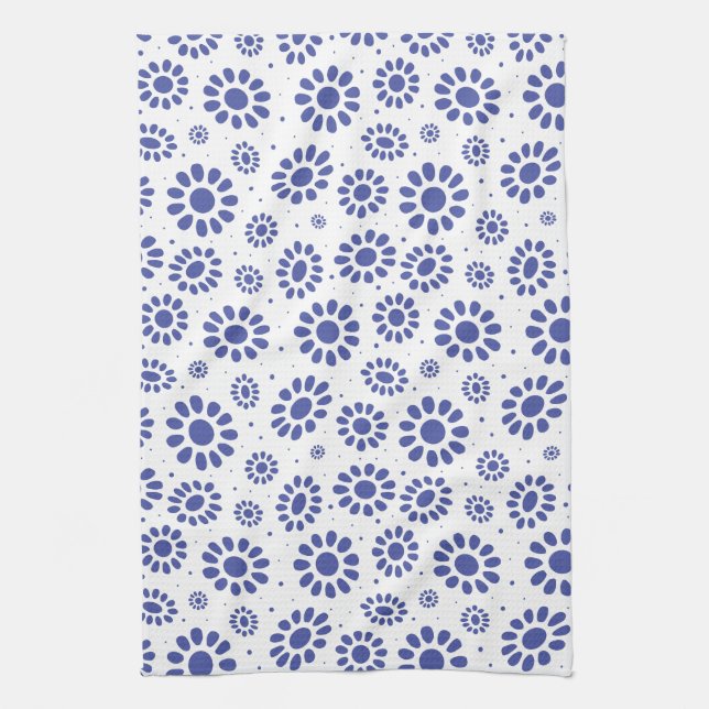 Linge De Cuisine Motif élégant Indigo Blue et White Daisy (Vertical)