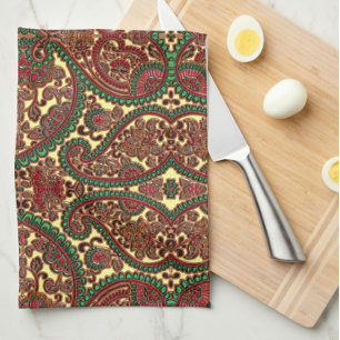 Linge De Cuisine Motif élégant paisley victorien rouge vert or