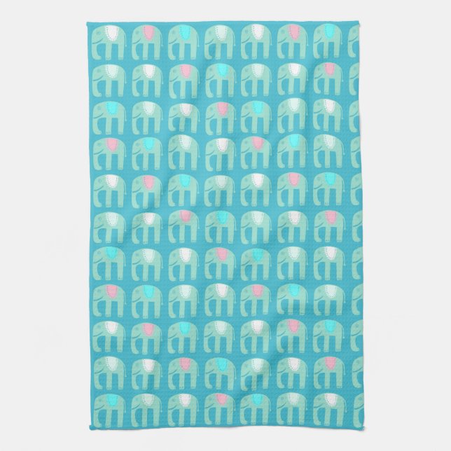 Linge De Cuisine Motif éléphant Aqua Blue (Vertical)