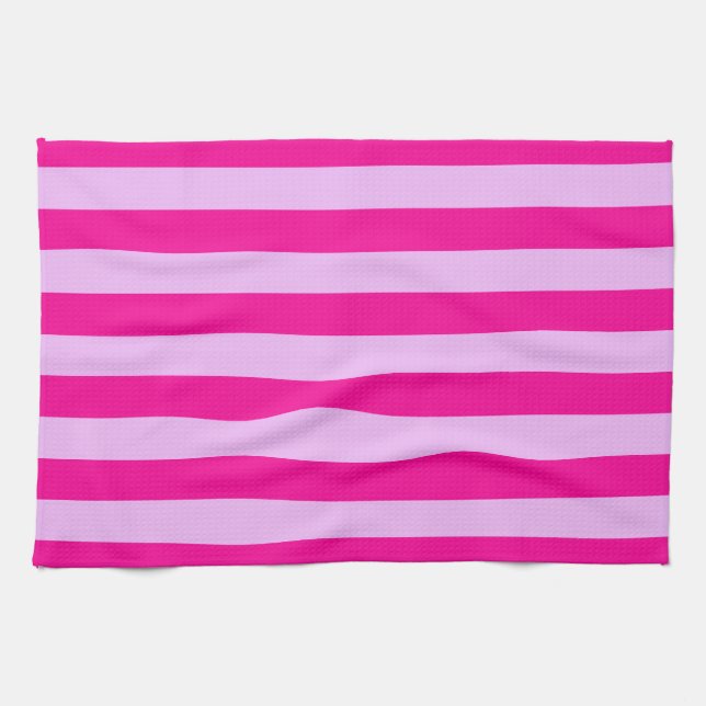 Linge De Cuisine Motif en bande rose et magenta (Horizontal)
