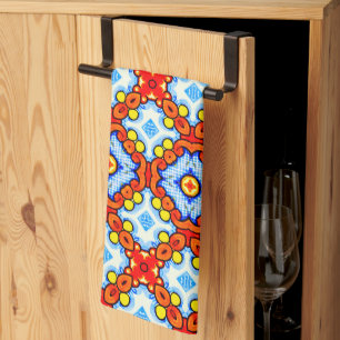 Linge De Cuisine Motif en carreaux orange et bleu rétro
