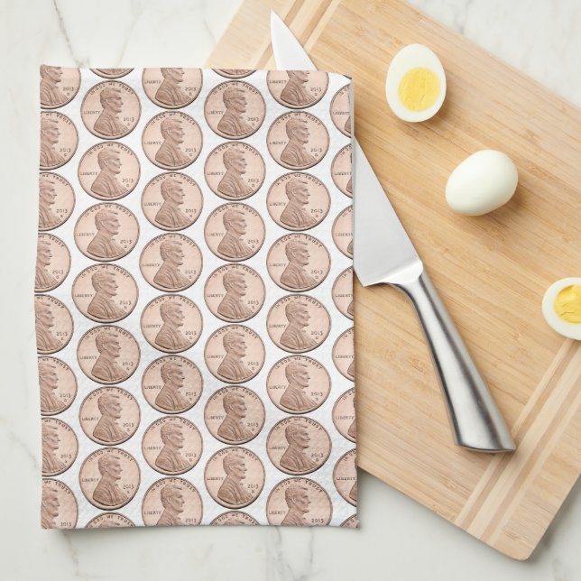 Linge De Cuisine Motif en cuivre Penny Coin - Lincoln Cent Design (Quart Plié)