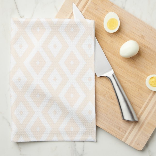 Linge De Cuisine Motif en diamant beige et blanc (Quart Plié)