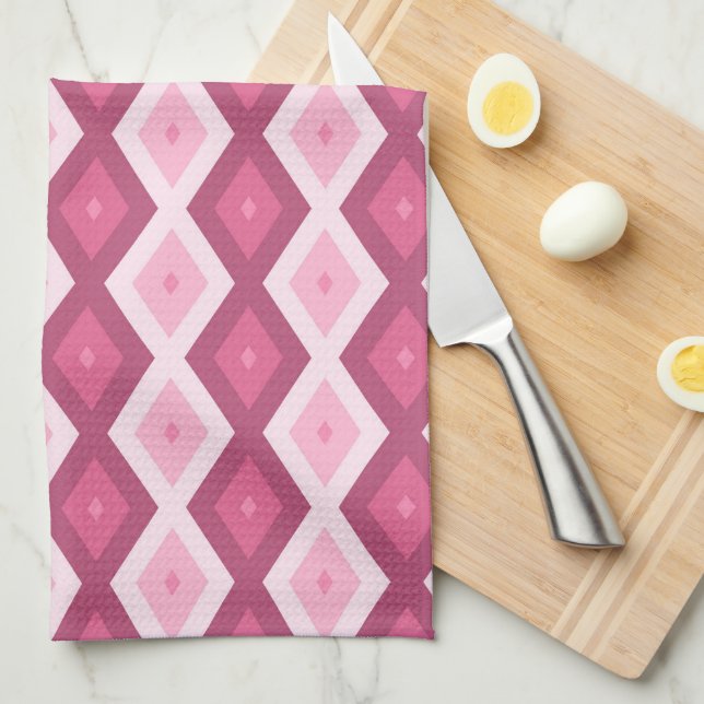 Linge De Cuisine Motif en diamant rose (Quart Plié)