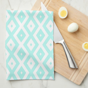 Linge De Cuisine Motif en diamant Turquoise et blanc