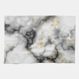 Linge De Cuisine Motif en marbre gris noir blanc et or