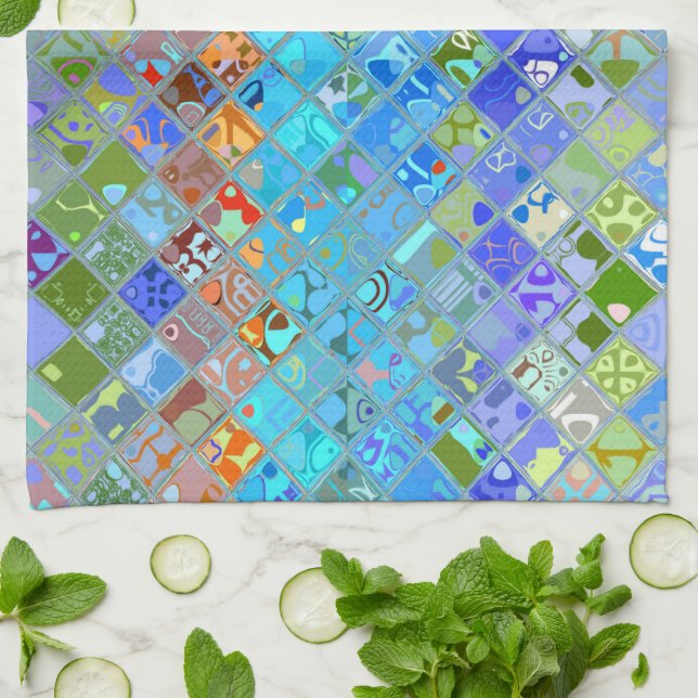 Linge De Cuisine Motif en mosaïque Abstrait coloré (Plié)