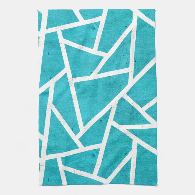 Linge De Cuisine Motif en mosaïque bleu-vert et blanc (Vertical)