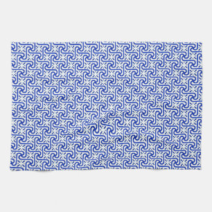 Linge De Cuisine Motif en tuiles égyptiennes, blanc et bleu cobalt