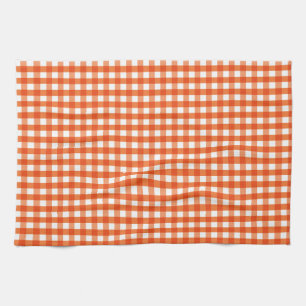 Linge De Cuisine Motif En vichy orange et blanc