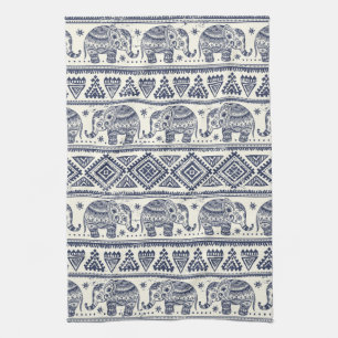 Linge De Cuisine Motif ethnique bleu d'éléphant