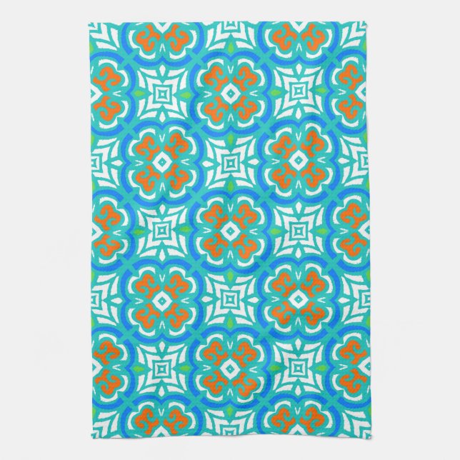 Linge De Cuisine Motif ethnique Turquoise (Vertical)