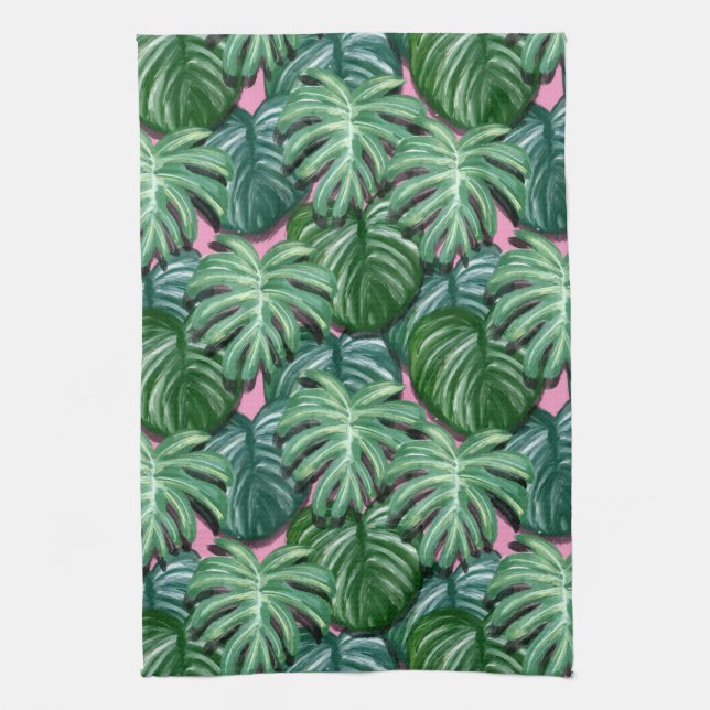 Linge De Cuisine Motif exotique Feuille tropical vert (Vertical)
