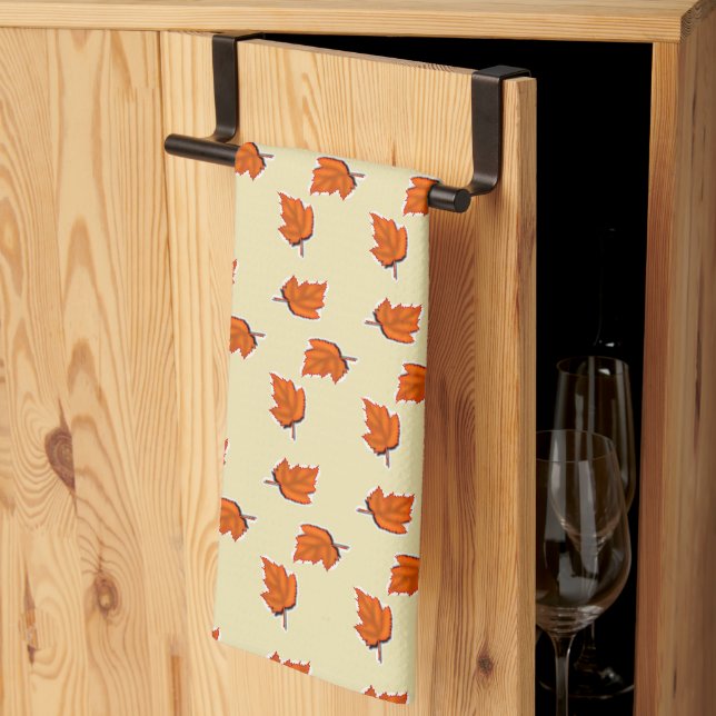 Linge De Cuisine motif feuille Brown sec (Pliage en tiers)