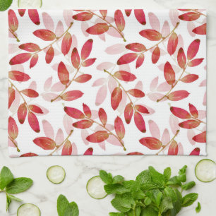 Linge De Cuisine Motif Feuille stratifié couleur rouge d'automne