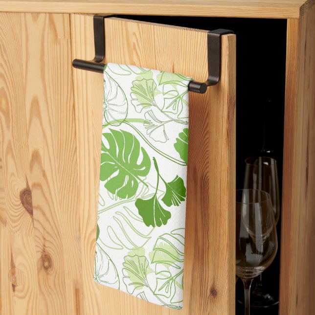 Linge De Cuisine Motif feuille vert tropique (Pliage en tiers)