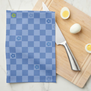 Linge De Cuisine Motif Fleur à Carreaux No. 01 - Bleu Clair