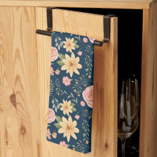 Linge De Cuisine Motif Fleur sauvage Vintage élégant bleu marine