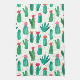 Linge De Cuisine Motif fleurissant de cactus d'aquarelle mignonne