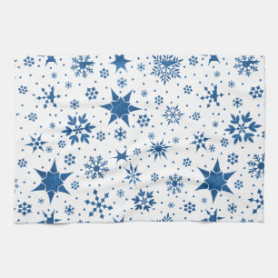 Linge De Cuisine Motif Flocon de Neige Bleu