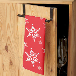 Linge De Cuisine Motif Flocon de Neige, Flocons Blancs, Neige, Roug