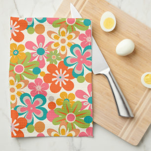 Linge De Cuisine Motif Floral Abstrait Rétro Gras et Lumineux