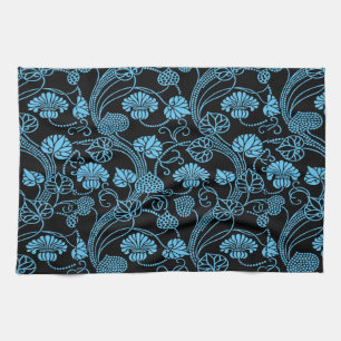 Linge De Cuisine Motif floral antique noir sur bleu
