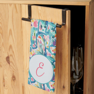 Linge De Cuisine Motif floral aquarelle abstrait monogramme 