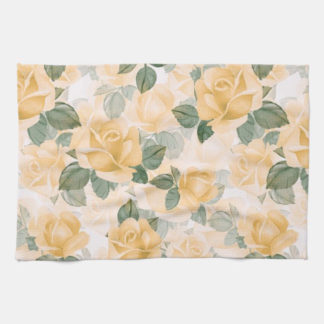 Linge De Cuisine Motif floral aux roses jaunes (Horizontal)