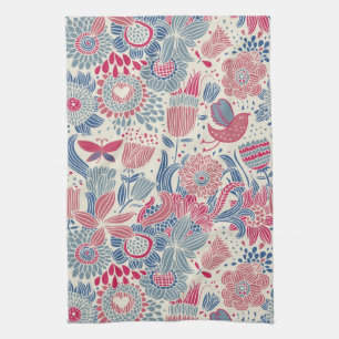 Linge De Cuisine Motif floral avec l'oiseau et le papillon