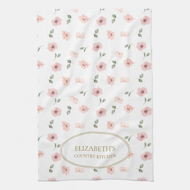 Linge De Cuisine Motif floral avec nom personnalisé (Vertical)