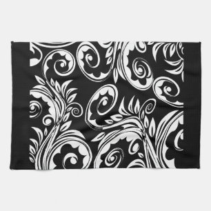 Linge De Cuisine Motif floral blanc noir de Paisley