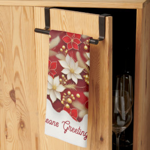 Linge De Cuisine Motif floral blanc rouge Noël #17 ID1009