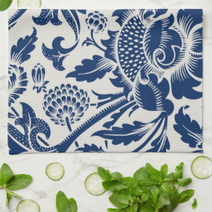 Linge De Cuisine Motif floral bleu complexe sur fond clair