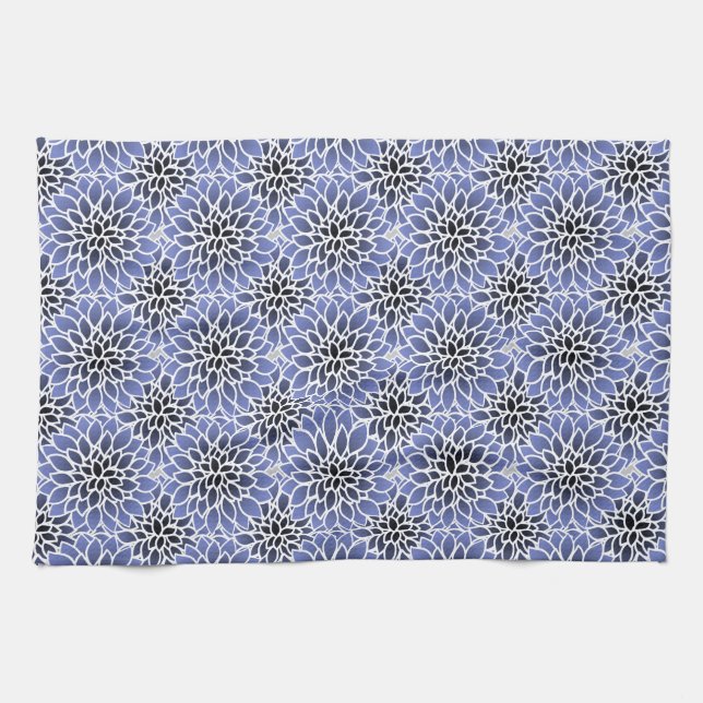 Linge De Cuisine Motif floral bleu dahlia (Horizontal)