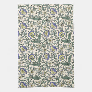 Linge De Cuisine Motif floral bleu, jaune et blanc continu