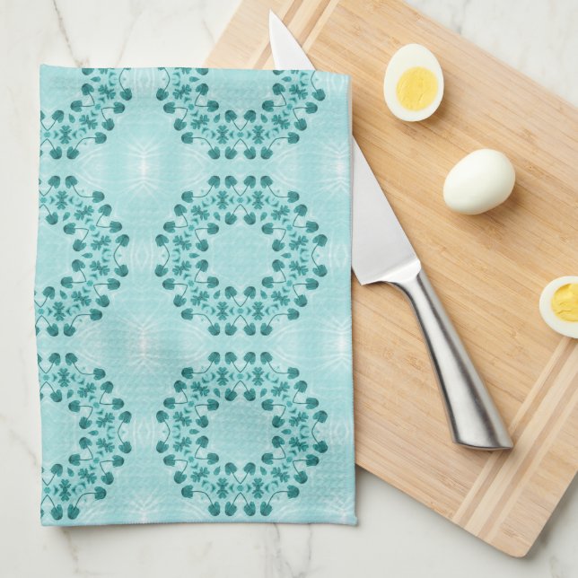 Linge De Cuisine Motif floral, bleu Turquoise (Quart Plié)