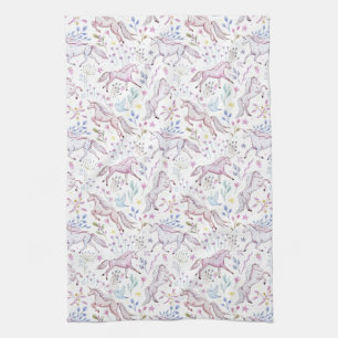Linge De Cuisine Motif floral de licorne d'aquarelle