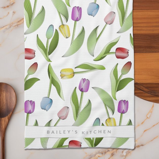 Linge De Cuisine Motif floral de tulipe coloré moderne personnalisé (Créateur téléchargé)