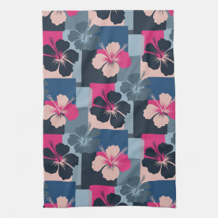 Linge De Cuisine Motif floral d'hibiscus bleu élégant (13)