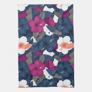 Linge De Cuisine Motif floral d'hibiscus bleu élégant (2)