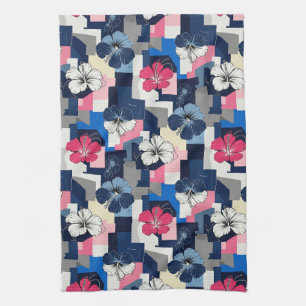 Linge De Cuisine Motif floral d'hibiscus bleu élégant (4)