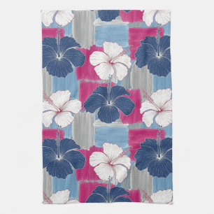 Linge De Cuisine Motif floral d'hibiscus bleu élégant (5)