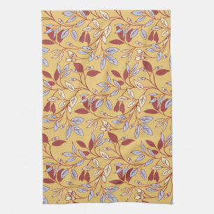 Linge De Cuisine Motif floral élégant avec feuilles rouges et bleue