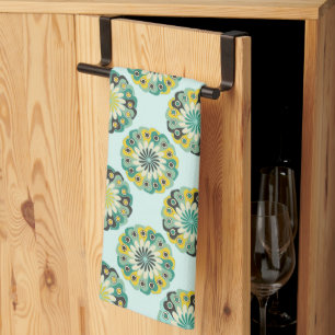 Linge De Cuisine Motif floral géométrique moderne vert et sarcelle
