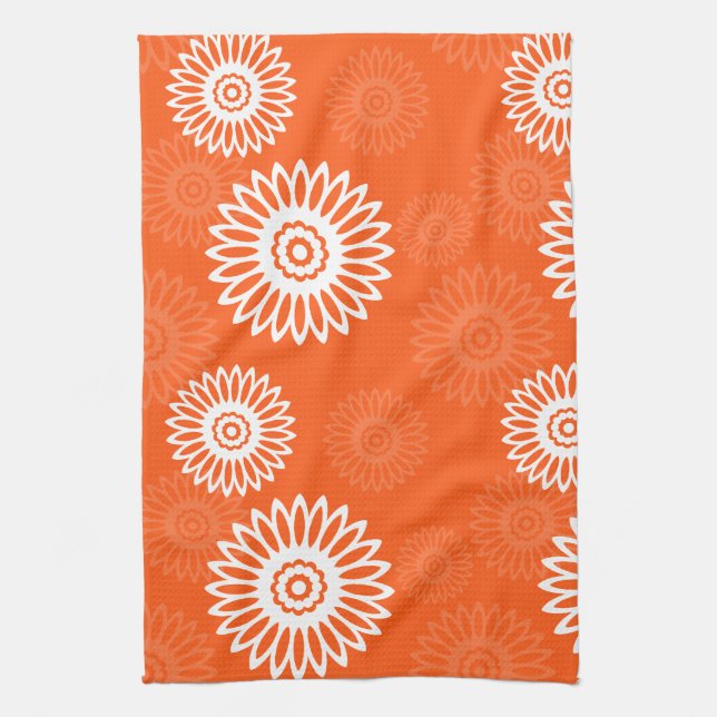 Linge De Cuisine Motif floral minimaliste tangerine orange margueri (Vertical)