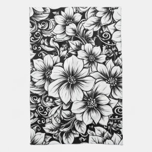 Linge De Cuisine Motif floral monochrome chic de luxe (1)