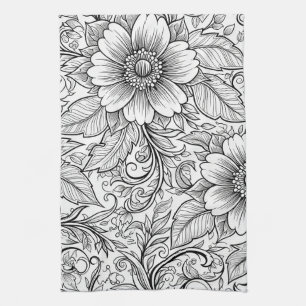 Linge De Cuisine Motif floral monochrome chic de luxe (3)