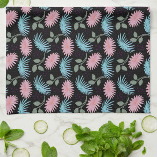 Linge De Cuisine Motif floral pastel sur fond noir Cute D