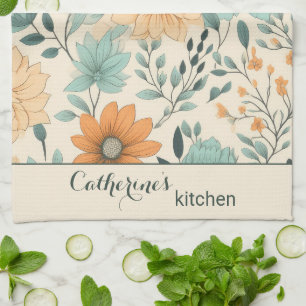 Linge De Cuisine Motif floral rétro bohème personnalisé